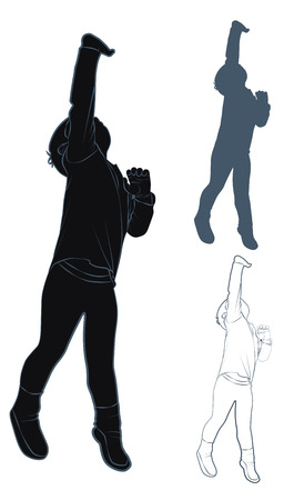 Silhouette and contour child standing on tiptoes, vector illustrationのイラスト素材