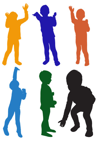 Coloful children silhouettes in different poses, vector illustrationのイラスト素材