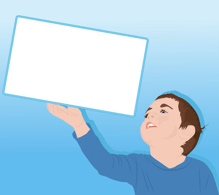 Happy little boy holding frame, vector illustrationのイラスト素材