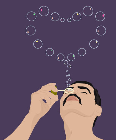 Men makes heart of soap bubbles, vector illustrationのイラスト素材