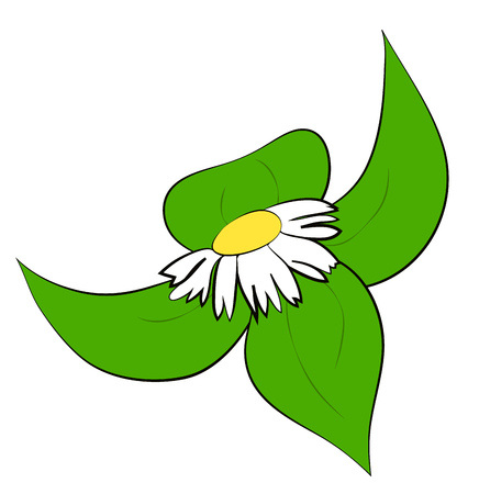 Cartoon daisy with large green leaves, vector illustrationのイラスト素材