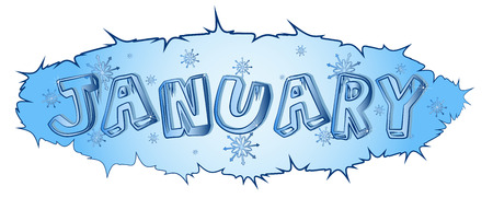 Ice inscription January on a blue background with snowflakes, vector illustrationのイラスト素材