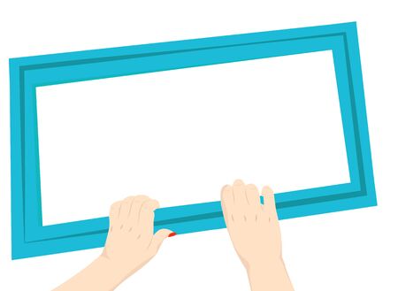 Female hand holding blue frame, vector illustrationのイラスト素材
