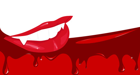 smiling lips vampire against a background of drops of blood, vector illustrationのイラスト素材