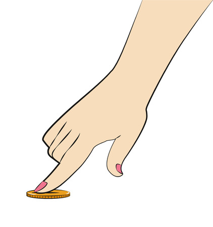 Female hand index finger takes a coinのイラスト素材
