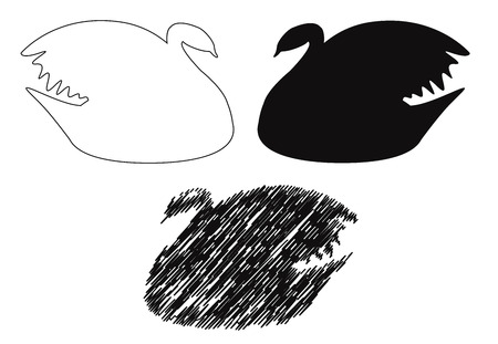 Simple vector illustration of a swan, silhouette and outlineのイラスト素材