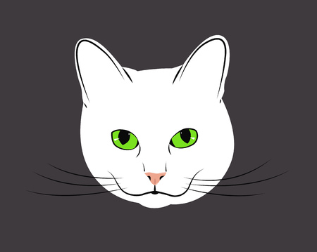 Muzzle white cat with green eyes. Vector illustrationのイラスト素材