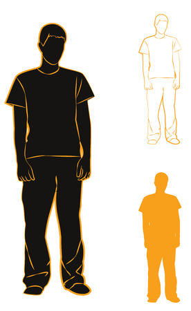 Standing guy. Set silhouettes with orange stroke. Vector illustrationのイラスト素材