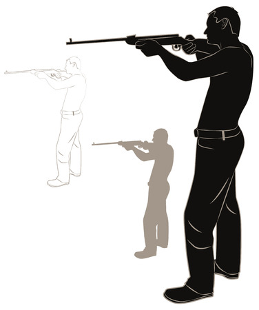 Set of contours and silhouettes of a man with a gun. Vector illustrationのイラスト素材