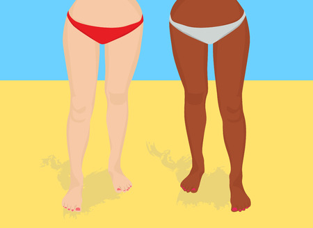 Two women on the beach in a bikini. Vector illustrationのイラスト素材