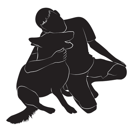 guy silhouette that hugs the dogのイラスト素材
