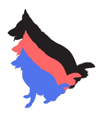 German Shepherd sitting with his tongue out. Dog silhouetteのイラスト素材