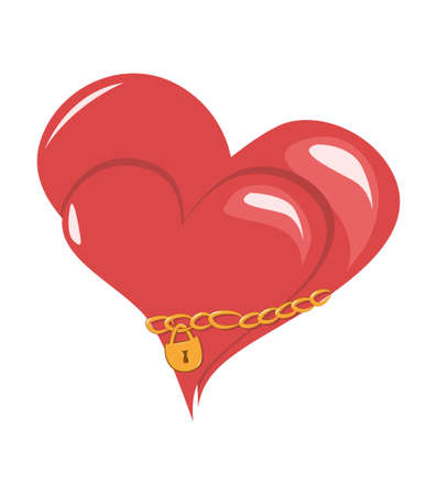 Two hearts linked together by a gold chain. Vector illustrationのイラスト素材