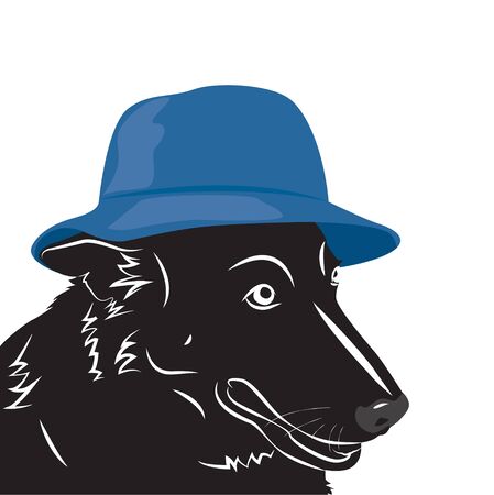 Portrait of a dog in a blue hat. Vector illustrationのイラスト素材