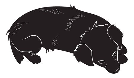 Sad little puppy lies with his head resting on his front paws. Vector illustrationのイラスト素材