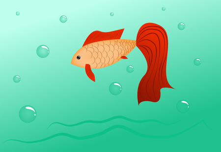 Cartoon fish with red fins in water with bubbles. Vector illustrationのイラスト素材