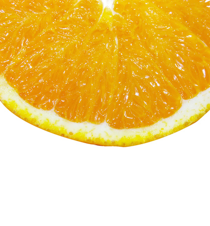 Quarter juicy orange closeup. Isolated on whiteの写真素材