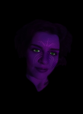 Portrait of a girl with purple skin and green eyesの写真素材