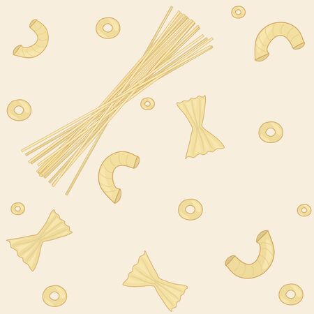 Light pink background with different pasta. Vector illustrationのイラスト素材