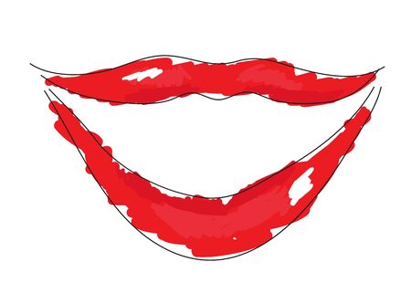 Abstract red female lips, smile. Sloppy drawn. Vector illustrationのイラスト素材