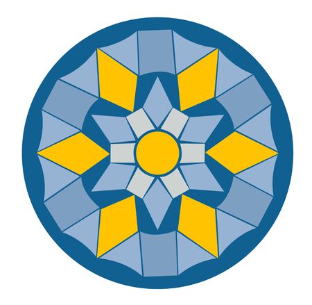 Mandala, round blue yellow symmetrical pattern. Vector illustrationのイラスト素材