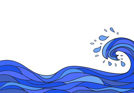 Beautiful stylized blue sea wave with splashes. Vector illustrationのイラスト素材