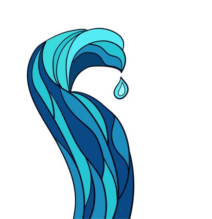 Beautiful stylized blue wave rises with a drop of water. Vector illustrationのイラスト素材