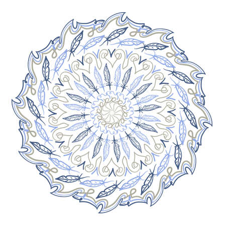 Round symmetrical pattern with feathers, dreamcatcher. Vector illustrationのイラスト素材