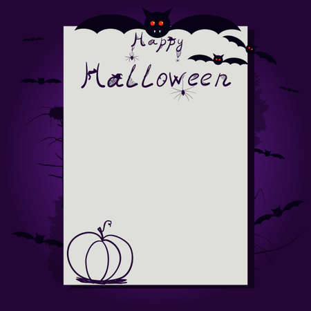 Happy Halloween card with bats and pumpkin, with place for text. Vector illustrationのイラスト素材