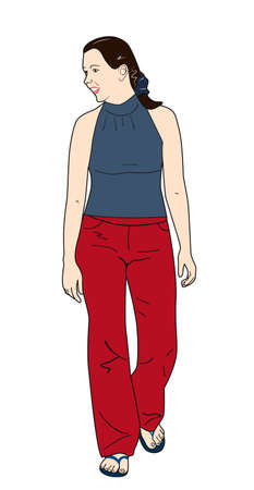 Beautiful young girl is walking, smiling. Vector illustrationのイラスト素材