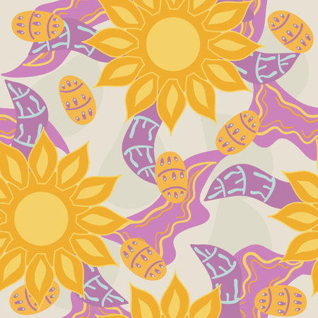 Abstract bright seamless pattern with yellow flowers. Vector illustrationのイラスト素材