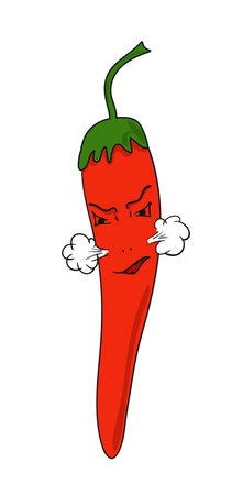 Cartoon angry red chili pepper. Vector illustrationのイラスト素材