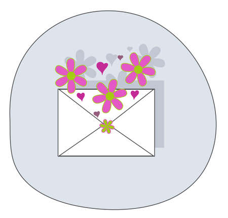 Envelope with flowers and hearts, conceptual vector illustration