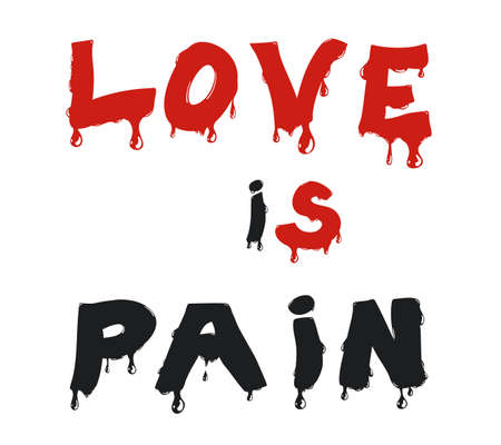 Black red text with dripping drops, love is pain. Vector illustrationのイラスト素材
