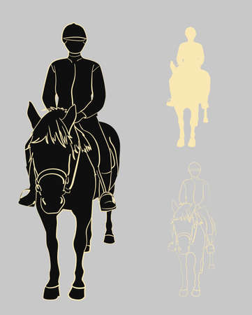 Set of silhouettes and contours of a rider on a horse. Vector illustrationのイラスト素材