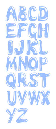 English alphabet, letters stylized as ice with snowflakes. Vector illustrationのイラスト素材