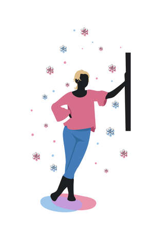 Silhouette of a girl in a pink blouse and blue jeans. Vector illustrationのイラスト素材