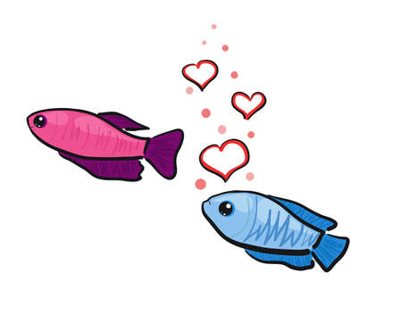 One loving fish swims after another. Cartoon vector illustrationのイラスト素材