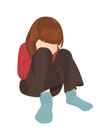 Little girl is crying with her face in her hands. vector illustrationのイラスト素材