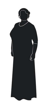 Silhouette of plump girl in a long evening dress. vector illustrationのイラスト素材