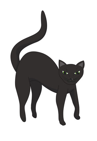 The black cat is angry, arching its back. cartoon vector illustrationのイラスト素材