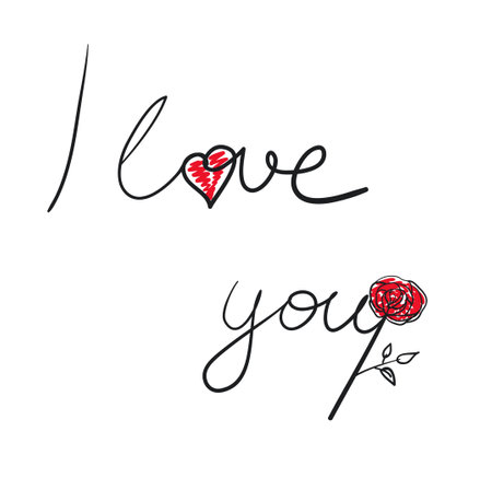 Lettering I love you with a heart and a rose. vector illustrationの写真素材