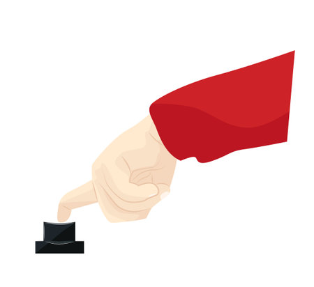 Child's hand presses a black button, vector illustration