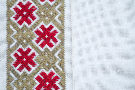 Fragment of hand embroidery on canvas. Background.の写真素材