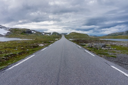 Mountain landscape along the National tourist route Aurlandstjellet. Flotane. Bjorgavegen. Western Norwayの写真素材
