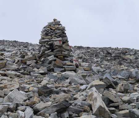 Red T-markings on a tourist route, Jotunheimen National Park, Norwayの写真素材