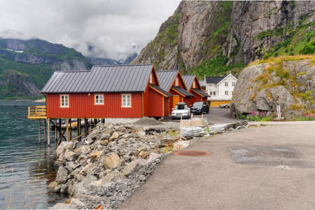 Traditional fishing village in the Lofoten archipelago, Nordland county, Norway. National Tourist Route Lofotenの写真素材