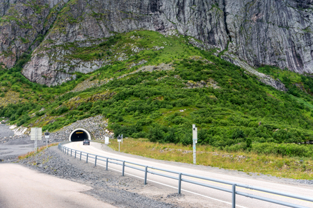 Entrance to the tunnel, Lofoten archipelago, Nordland county, Norwayの写真素材