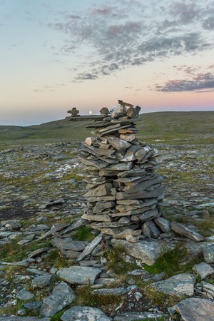 Pyramids made of stones, Mageroya island, Norwayの写真素材
