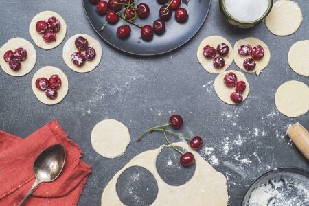 Cooking Dumplings. Ukrainian traditional cuisine. Top viewの写真素材